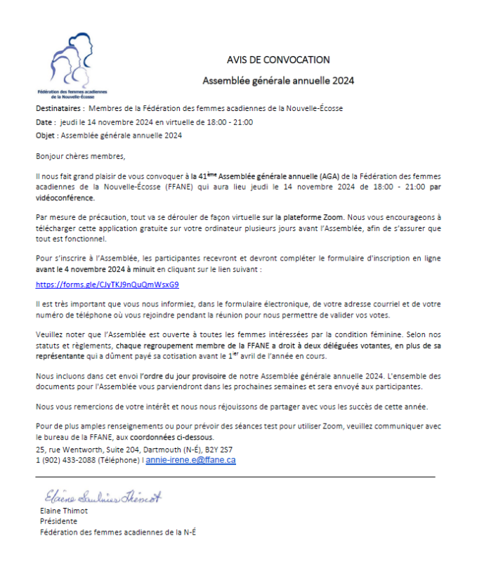 La fédération des femmes acadiennes de la Nouvelle-Écosse